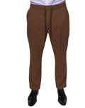 Pantalon habillé skinny pour homme dolce & gabbana en tissu marron rayé avec taille élastique à cordon