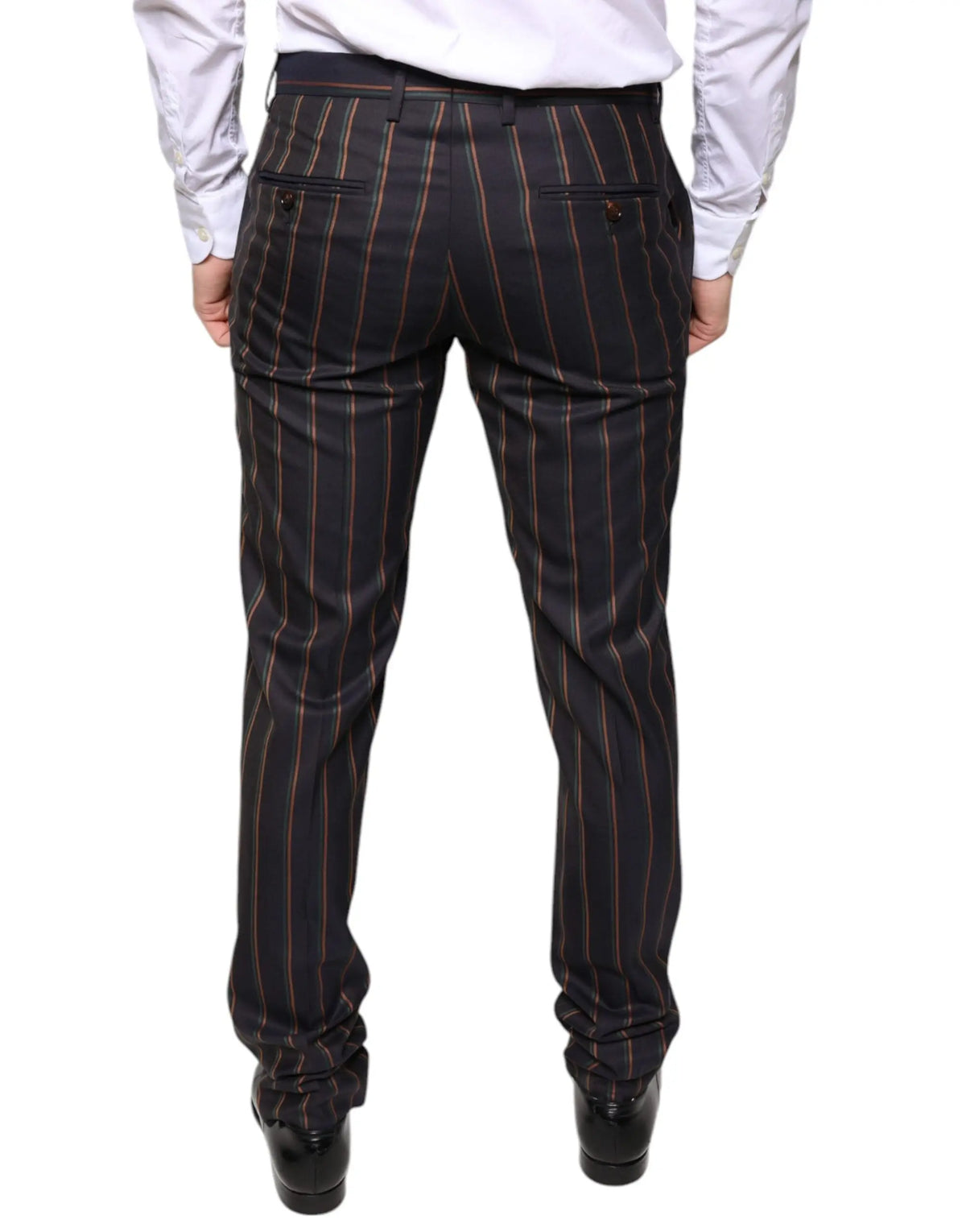 Pantalon habillé skinny pour homme dolce & gabbana noir à fines rayures marron rougeâtre en tissu pinstripe