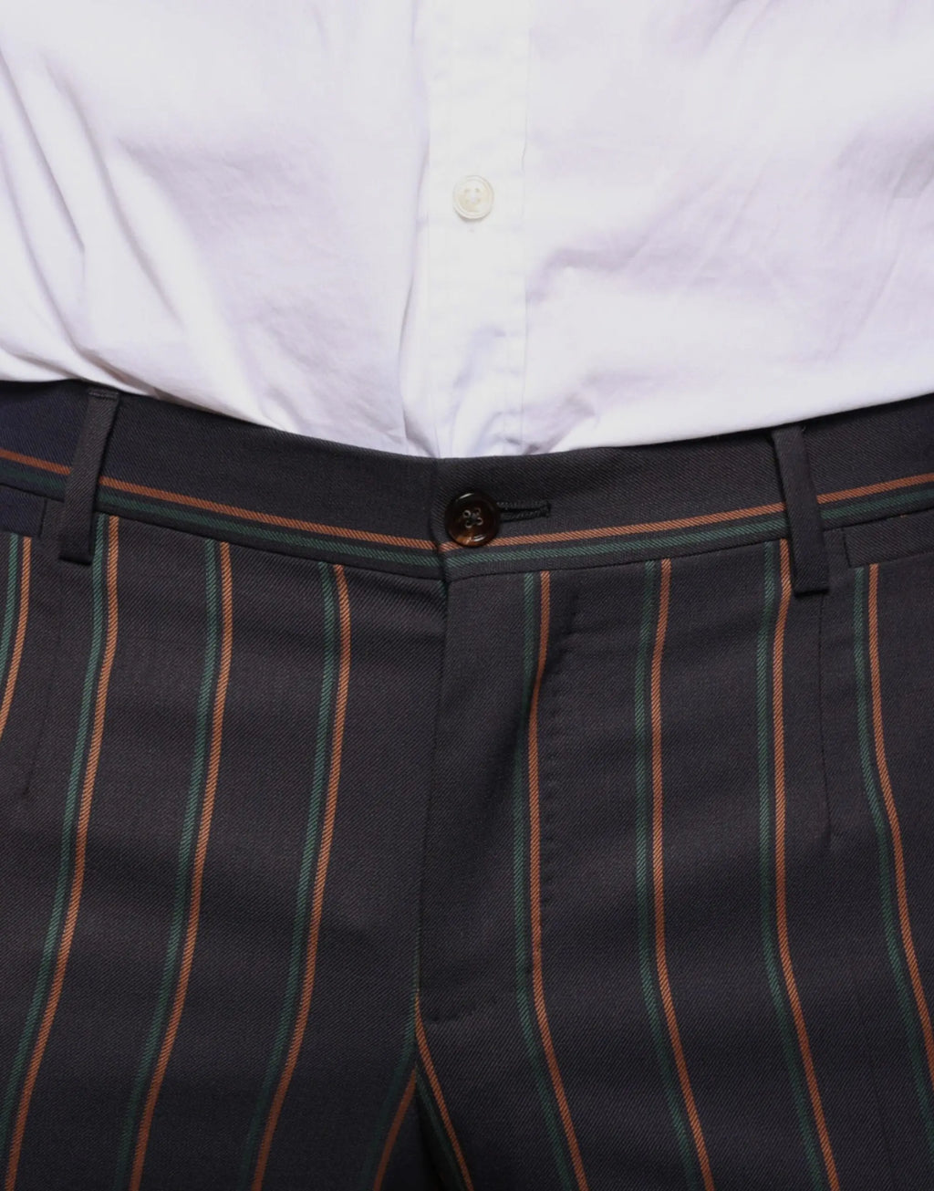 Pantalon habillé homme dolce & gabbana bleu marine à fines rayures marron et vert avec ceinture et bouton