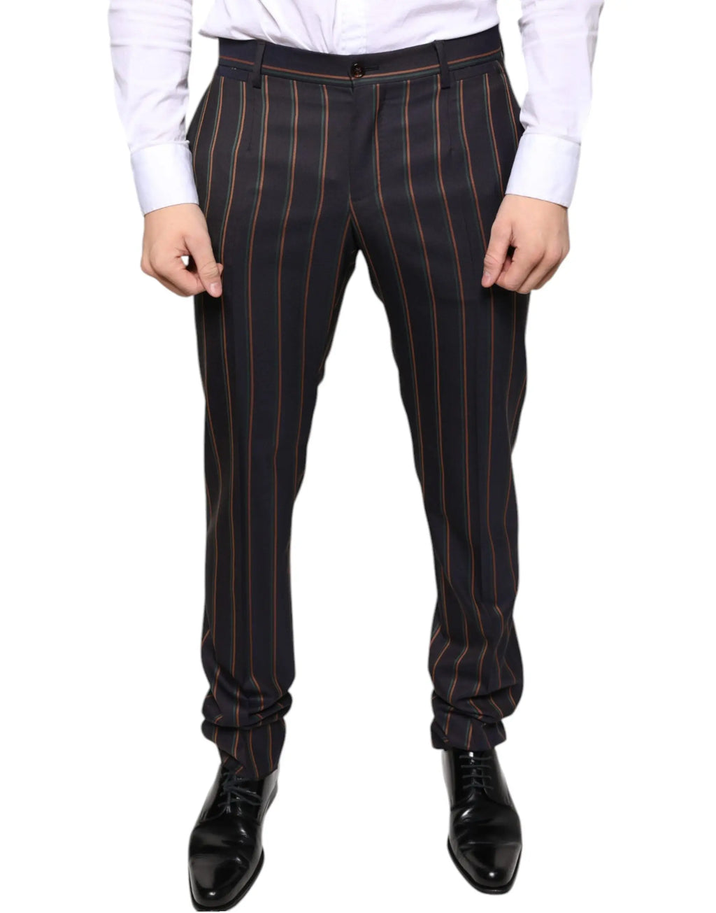 Pantalon habillé slim pour homme dolce gabbana en charbon avec fines rayures verticales marron chaud