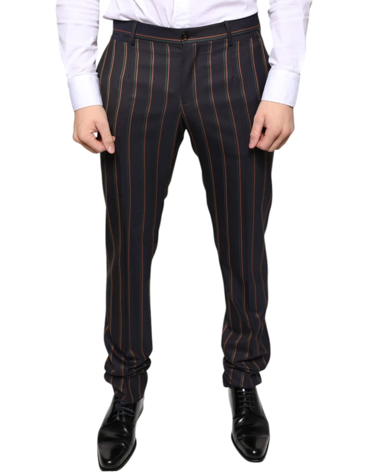 Pantalon habillé slim pour homme dolce gabbana en charbon avec fines rayures verticales marron chaud