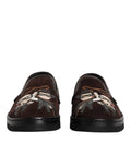 Dolce & gabbana chaussures plates en daim marron avec personnages de dessins animés brodés en noir et blanc