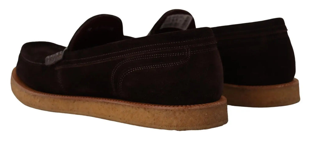 Dolce gabbana mocassins marron en cuir suédé avec semelle en liège beige et dessus noir en suède