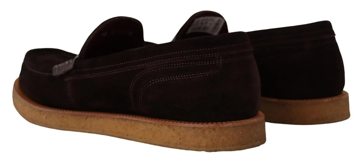 Dolce gabbana mocassins marron en cuir suédé avec semelle en liège beige et dessus noir en suède