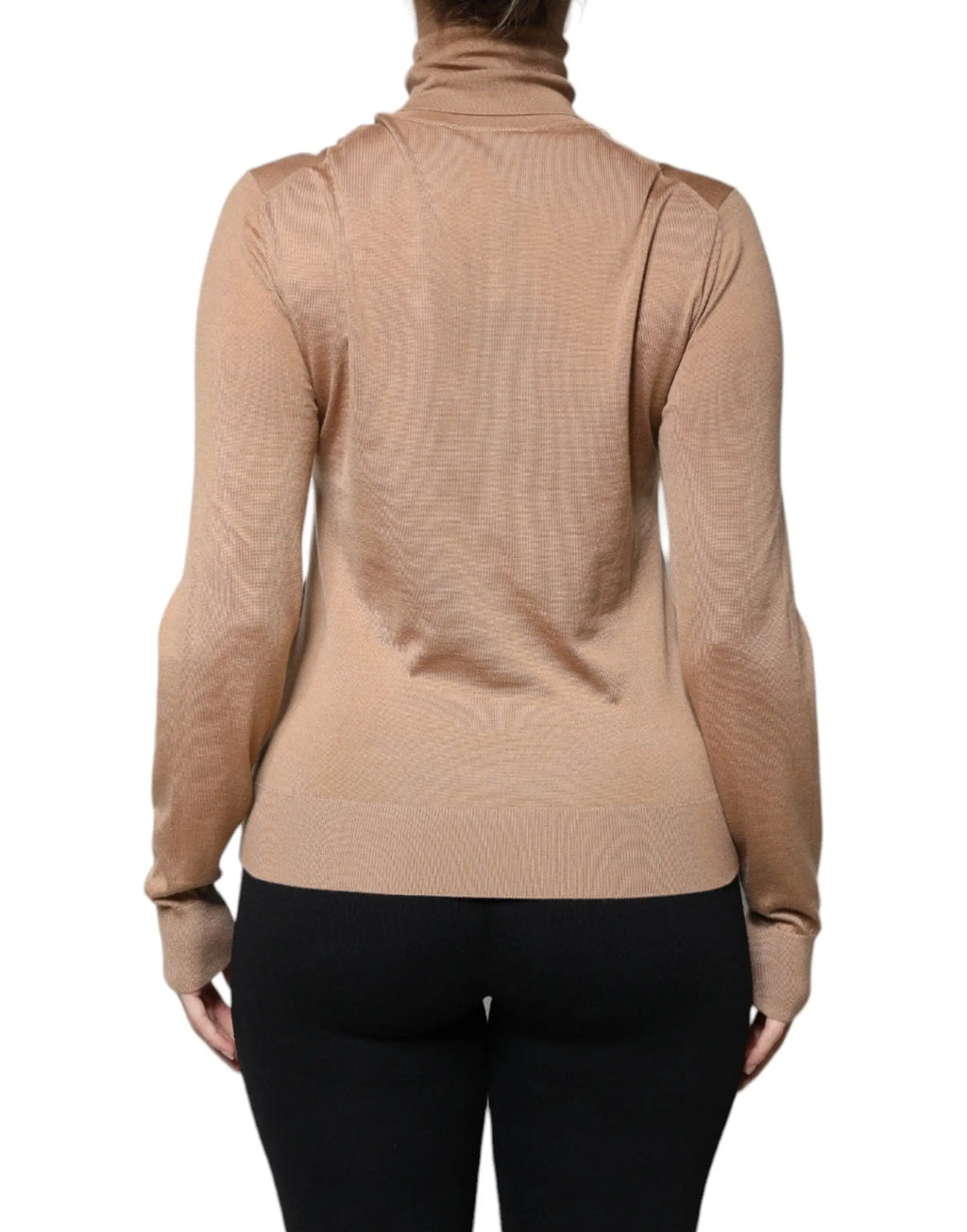 Pull beige dolce & gabbana en maille côtelée avec col roulé et manches longues