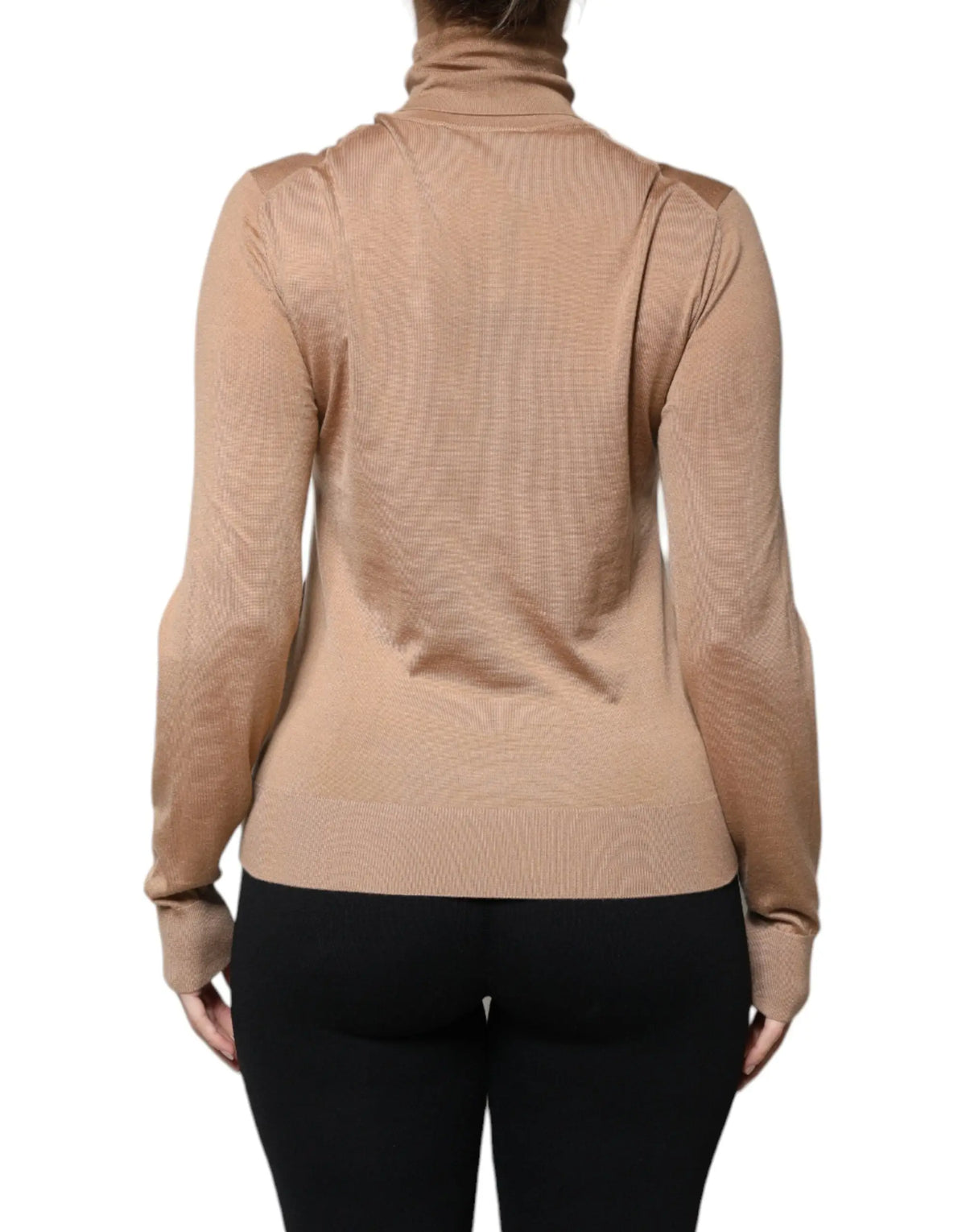 Pull beige dolce & gabbana en maille côtelée avec col roulé et manches longues
