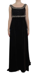 Robe longue dolce gabbana en velours noir avec corsage perlé et pailleté aux accents argentés