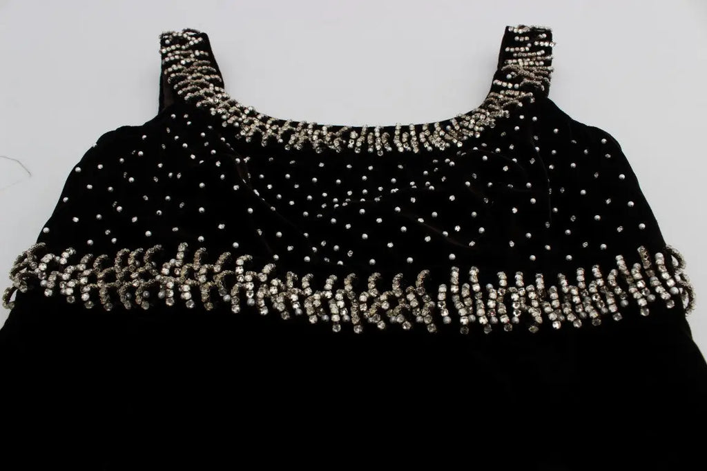 Robe fourreau en velours marron dolce gabbana ornée de cristaux argentés sur le décolleté et la poitrine
