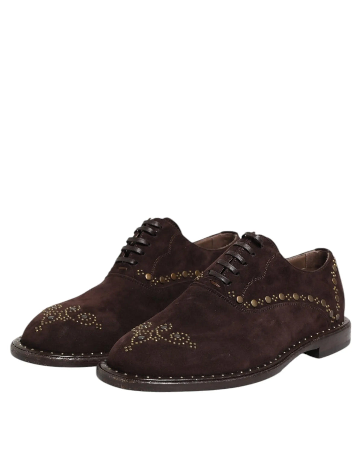 Dolce & gabbana chaussures derby en velours marron avec détails en clous dorés en daim