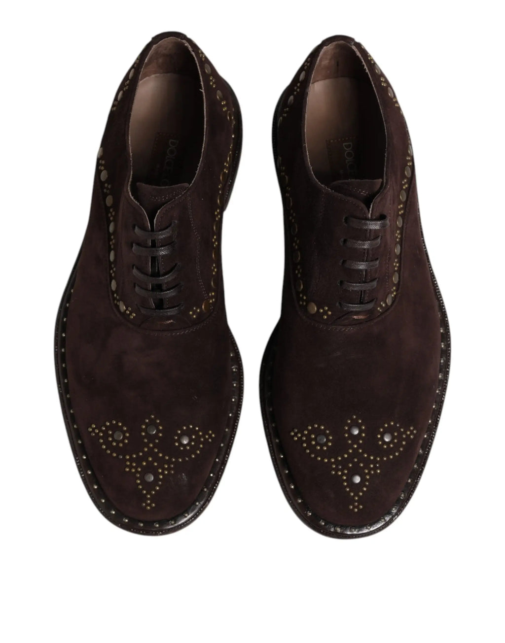 Chaussures derby marron en velours dolce gabbana avec détails en daim brun foncé et clous argentés décoratifs