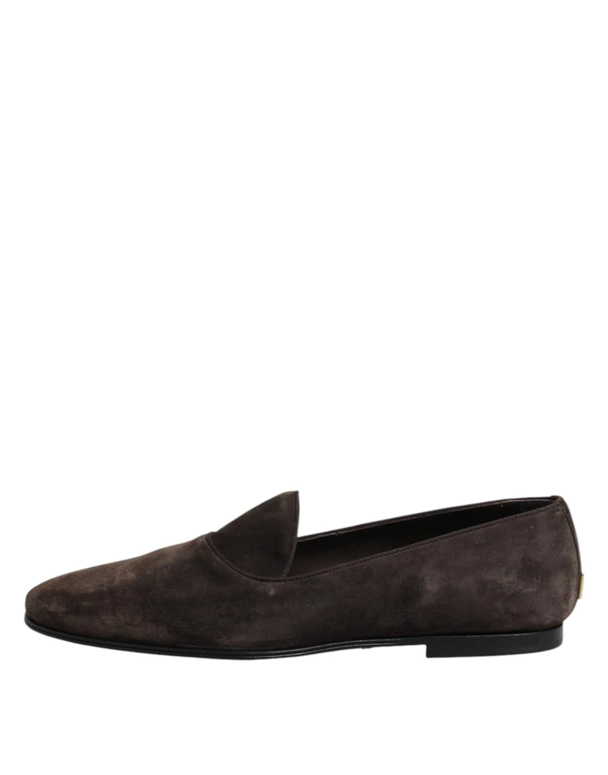 Dolce & gabbana mocassins slip on en cuir velours marron foncé avec semelle basse noire minimaliste