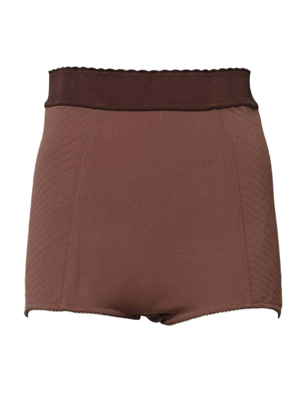 Short marron taille haute en viscose dolce gabbana avec ceinture élastique festonnée et couture diagonale subtile
