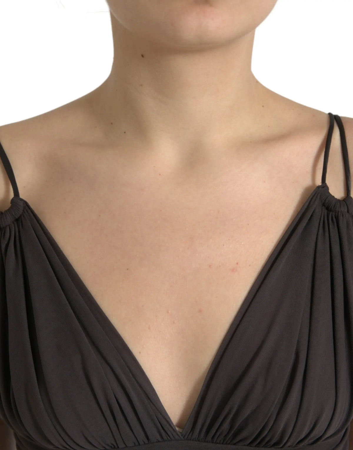 Top court noir drapé à col halter avec fines bretelles en viscose brune dolce & gabbana à décolleté plongeant