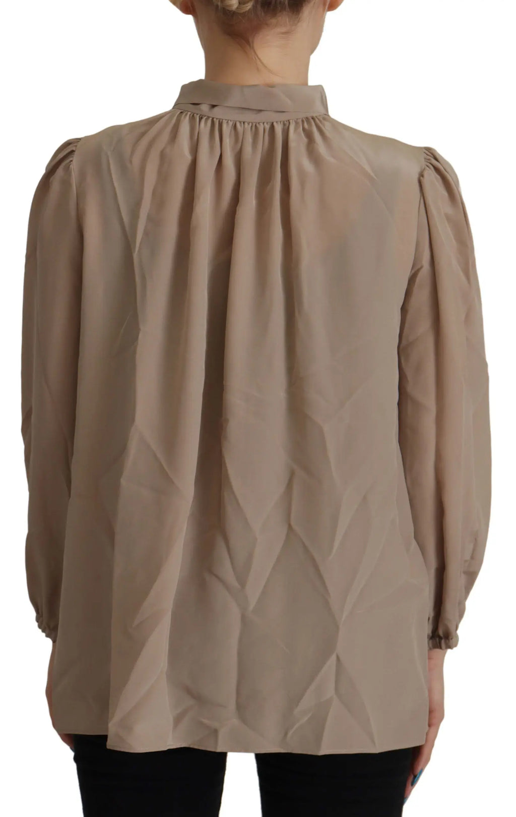 Blouse dolce & gabbana beige avec manches bouffantes et encolure froncée ceinturée marron