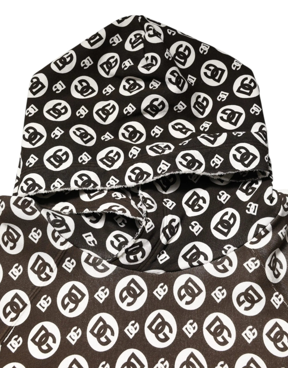Sweat à capuche court dolce & gabbana marron avec motif logo dg blanc répétitif sur tissu noir