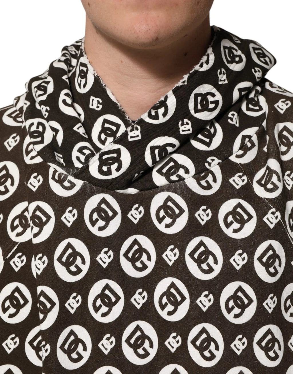 Hoodie court dolce et gabbana marron et blanc avec motif logo dg répétitif et imprimé dc noir
