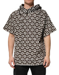 Top court à capuche noir dolce & gabbana avec motif répétitif de logos circulaires blancs