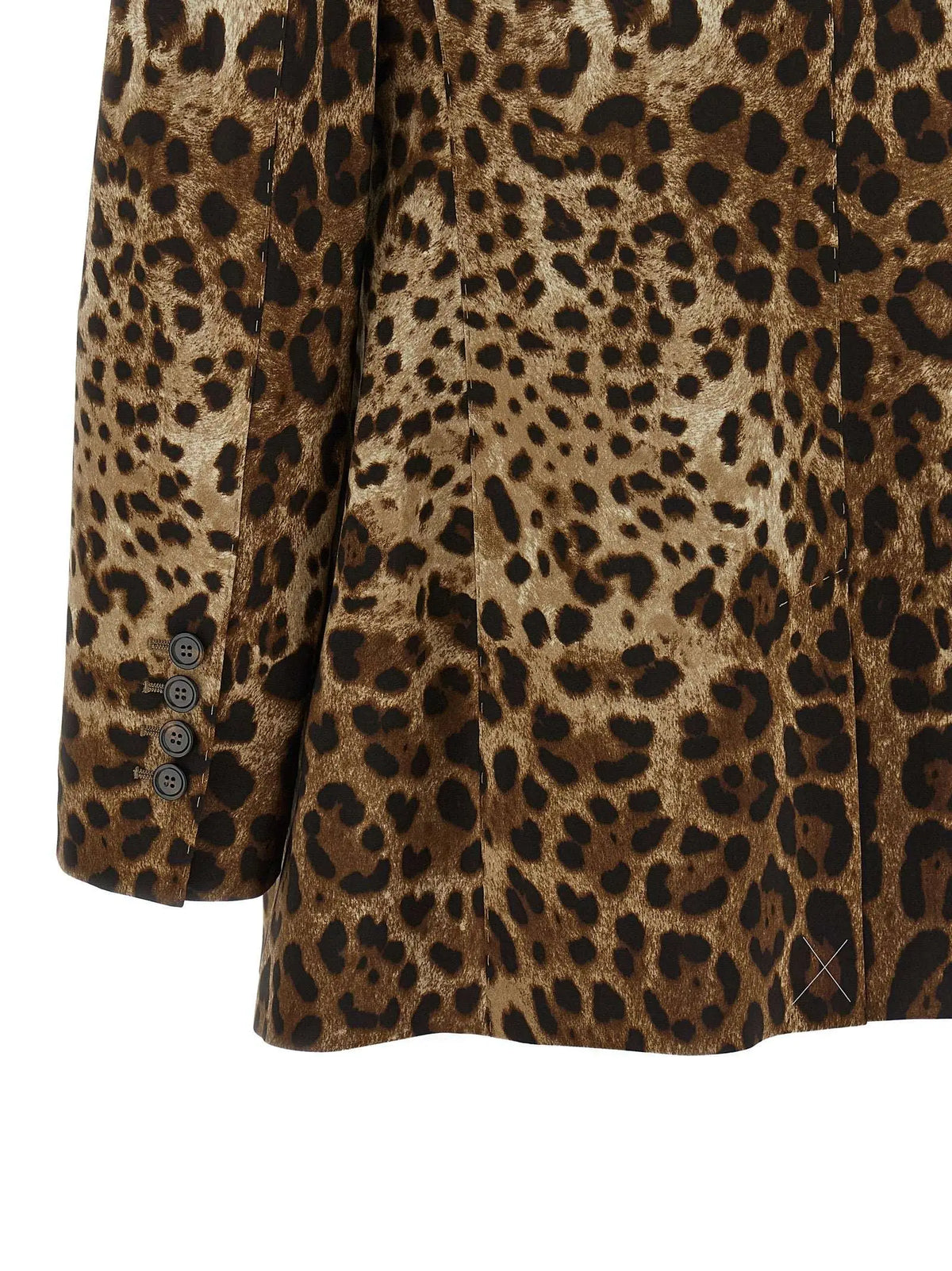 Dolce & gabbana blazer en laine marron à motif léopard avec boutons foncés sur la manche