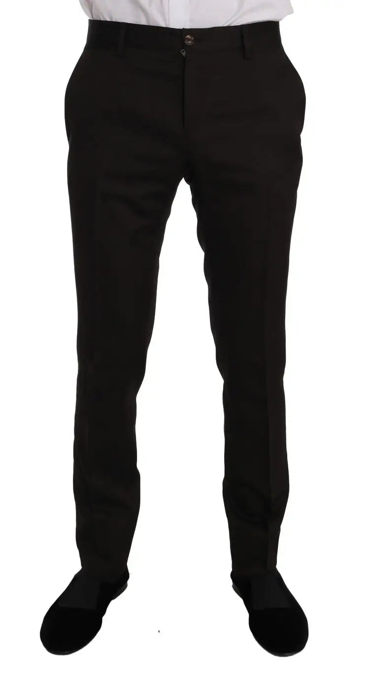 Pantalon formel noir dolce & gabbana en laine marron avec coupe slim et plis subtils sur le devant