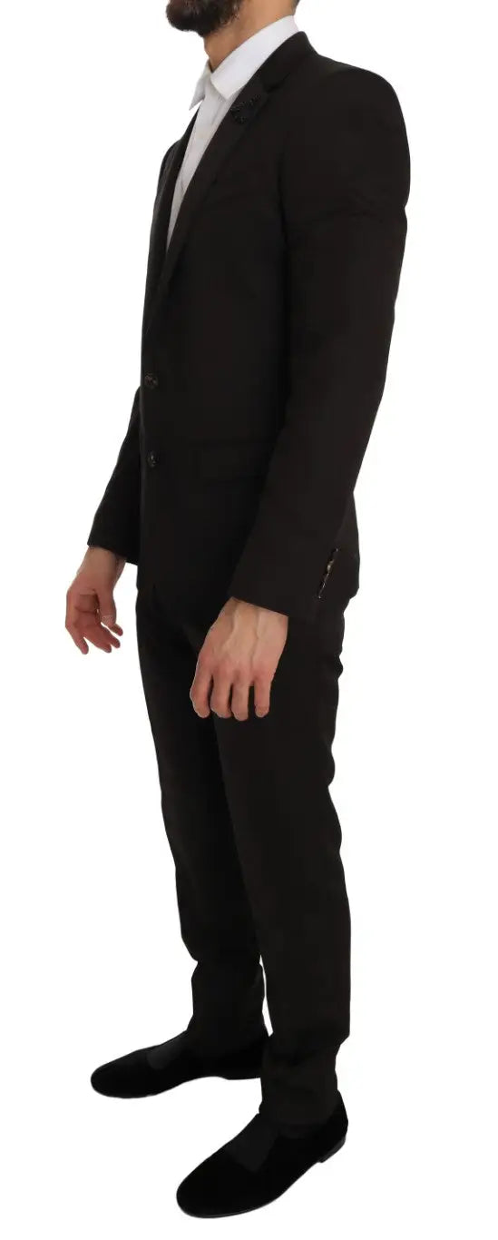 Costume noir dolce & gabbana en laine marron crystal bee coupe slim martini avec texture subtile et coupe moderne