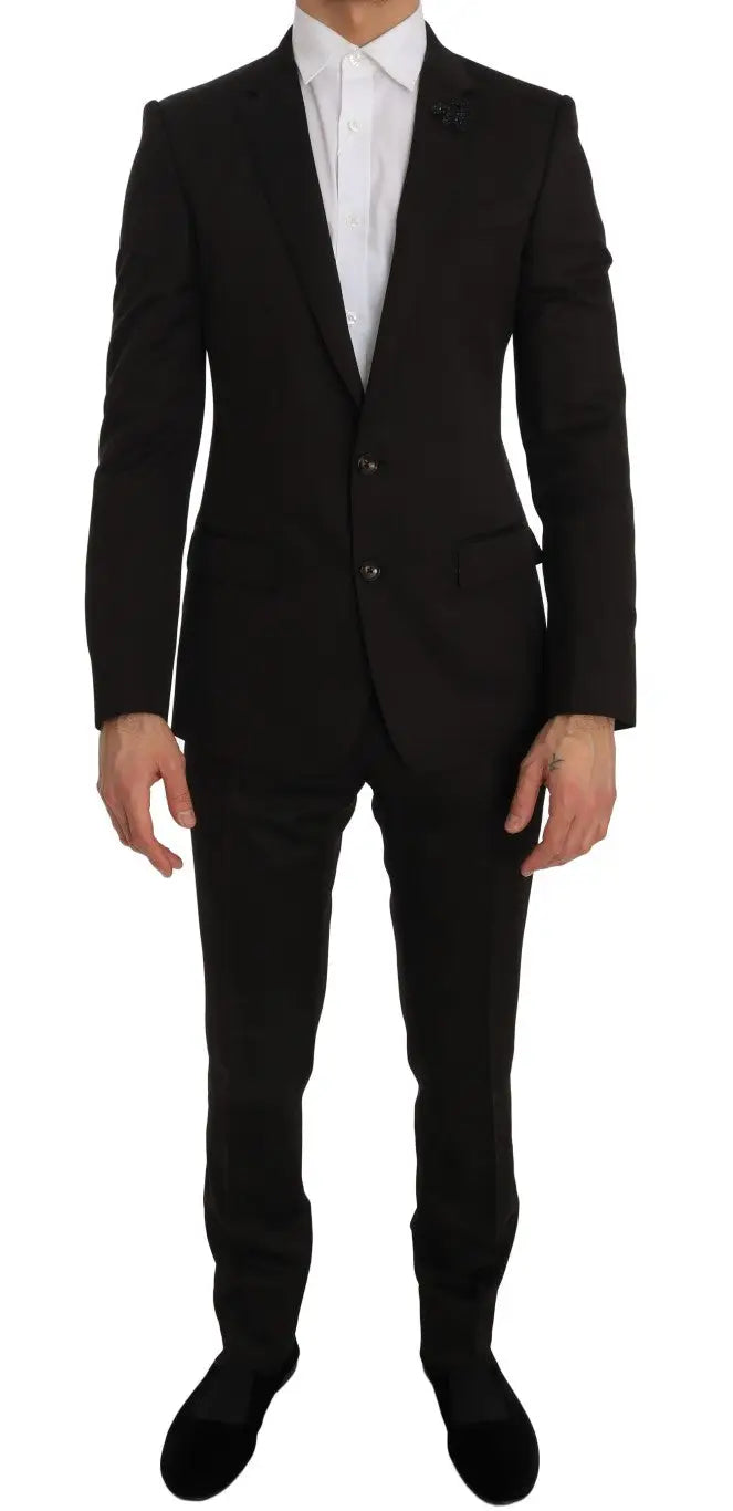 Costume noir ajusté dolce & gabbana en laine marron avec coupe moderne et texture subtile crystal bee slim fit martini
