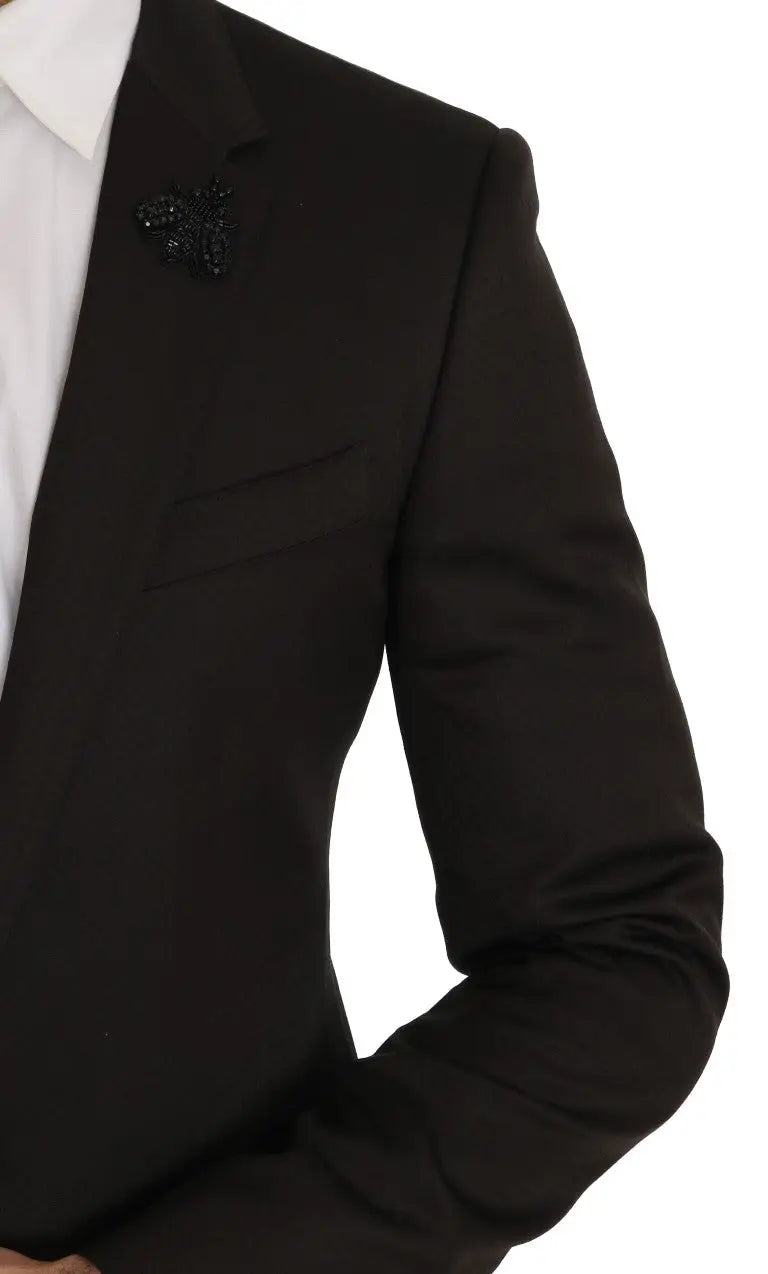 Pin abeille en perles noires sur veste noire du dolce & gabbana brown wool crystal bee slim fit martini