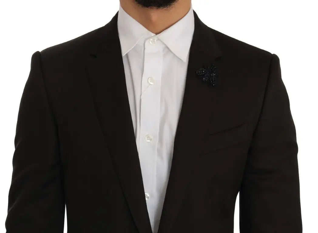Veste de costume noire dolce & gabbana en laine marron crystal bee slim fit martini avec chemise blanche dessous