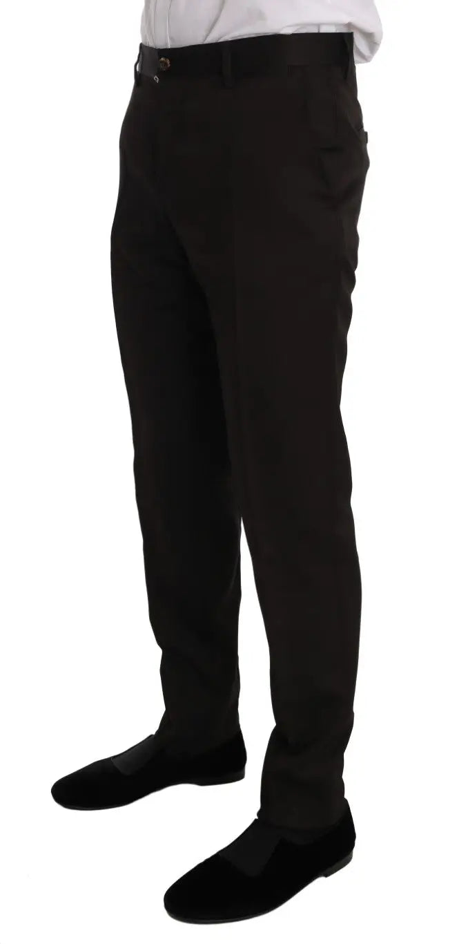 Pantalon formel dolce gabbana noir en laine marron slim avec plis subtils à la taille et coupe droite élégante