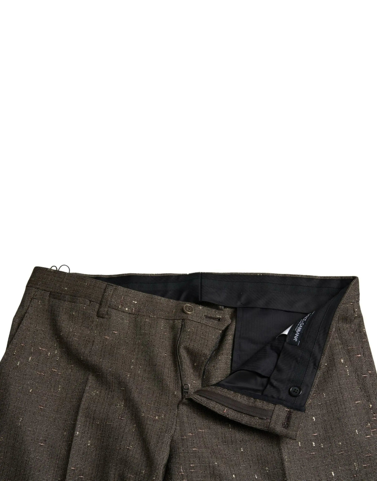Dolce & gabbana pantalon homme slim marron en laine à chevrons avec doublure intérieure noire et texture subtile