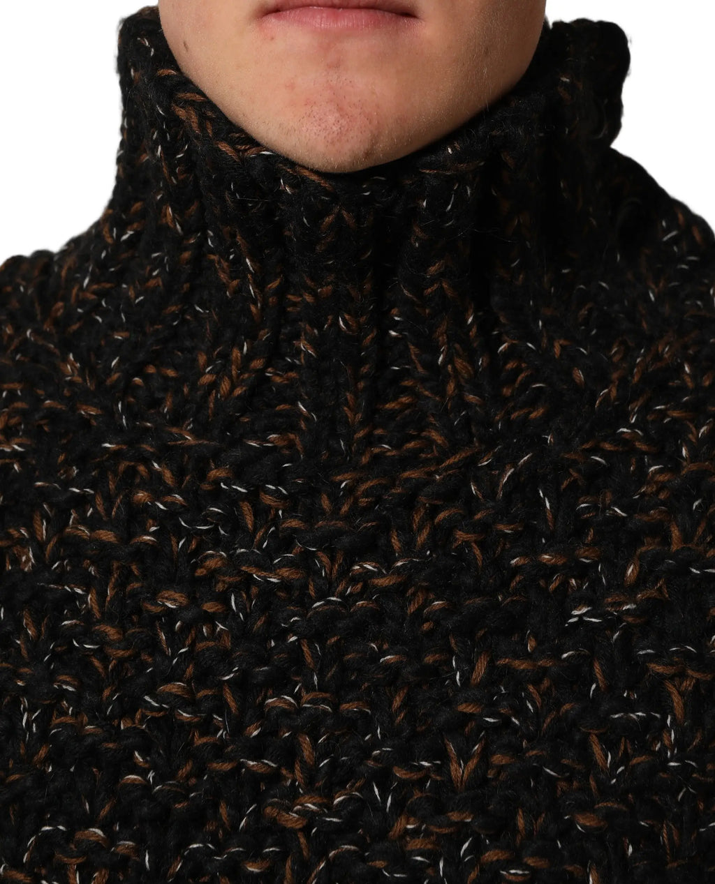 Pull col roulé en laine dolce gabbana marron noir chiné avec maille épaisse et fines touches blanches