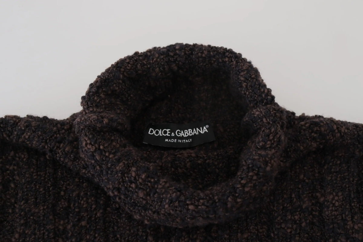 Pull en tricot col roulé en laine marron dolce & gabbana avec maille douce et étiquette de marque à l’intérieur du col