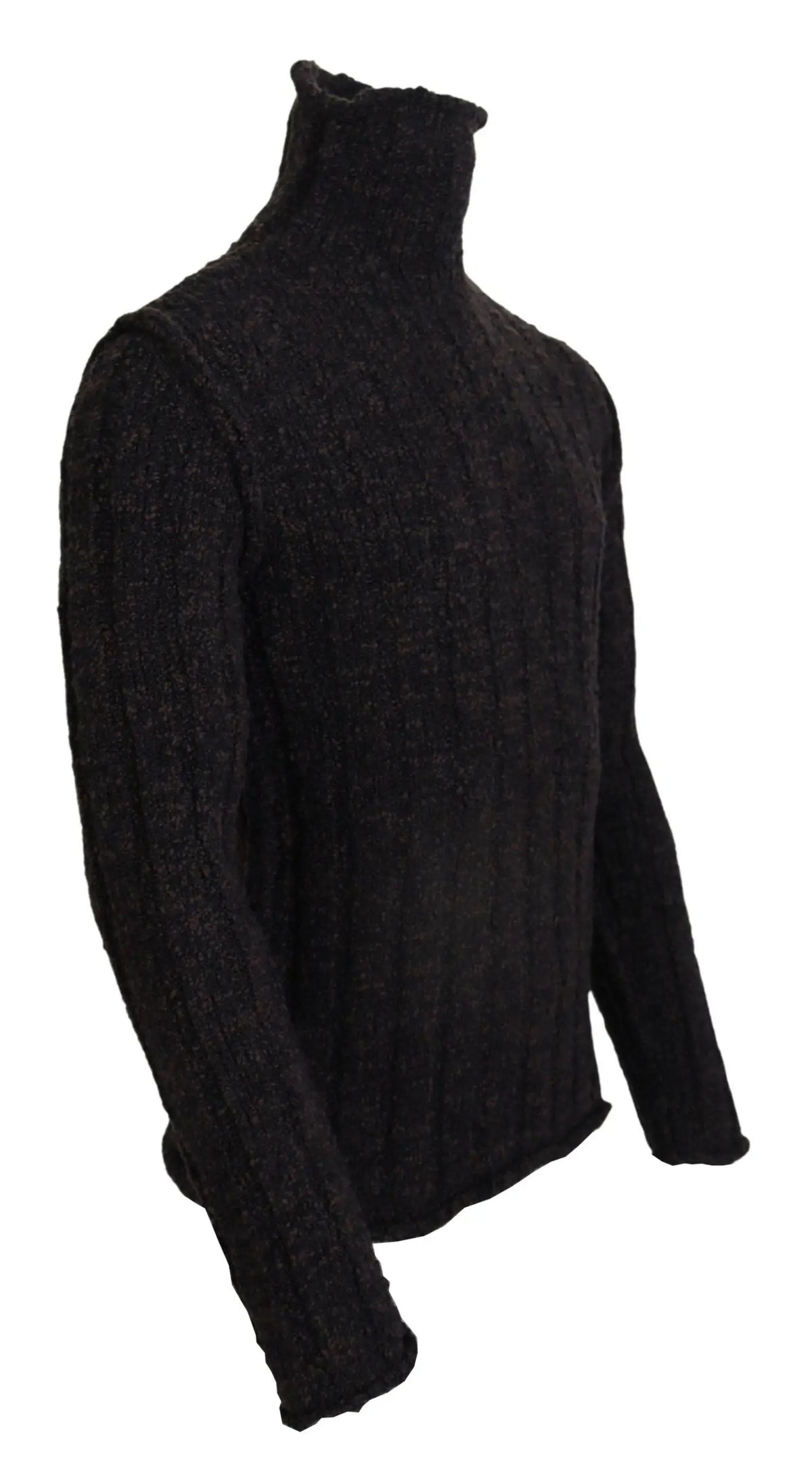 Dolce & gabbana pull en laine marron à col roulé tricoté avec motif torsadé noir légèrement usé