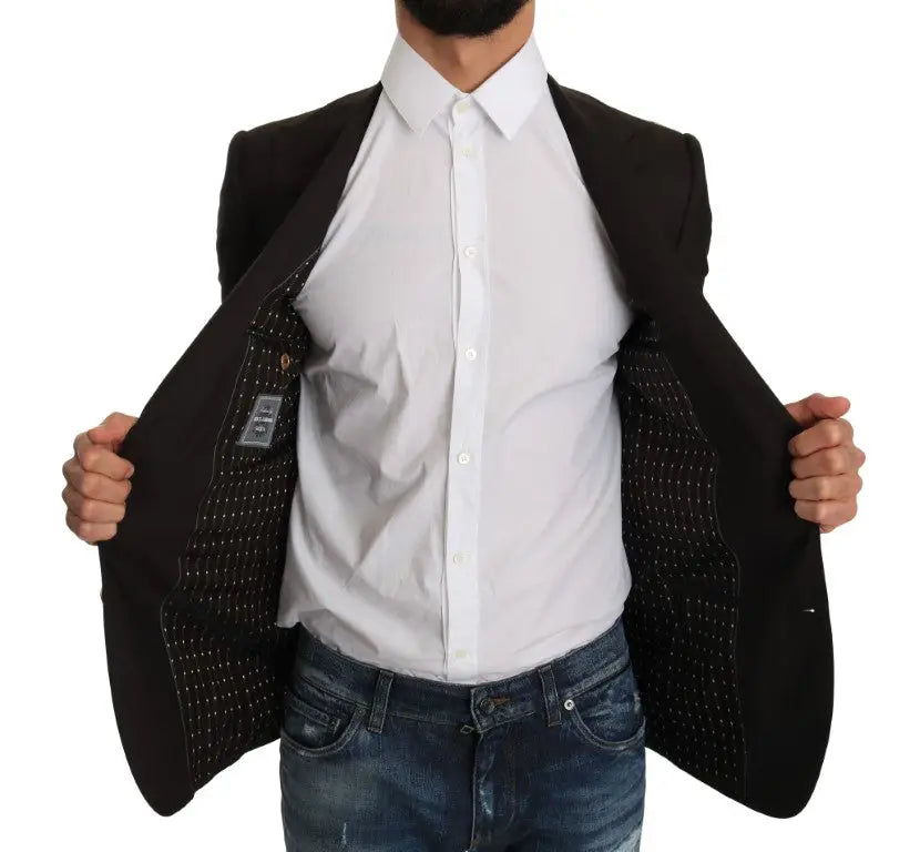 Blazer dolce & gabbana noir avec doublure discrète à pois dorés en laine marron sicilia