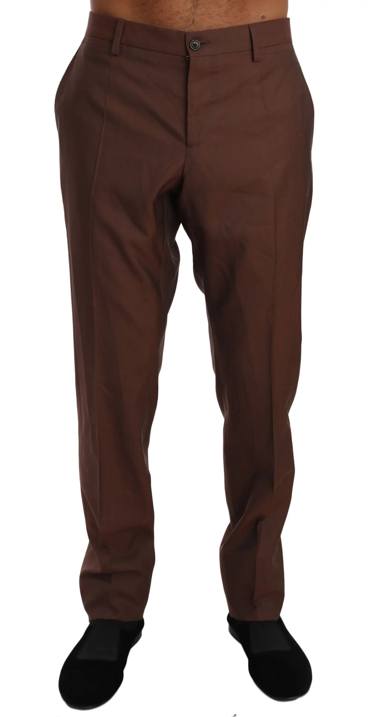 Pantalon formel dolce & gabbana en mélange laine soie marron avec coupe classique effilée et plis subtils à la taille