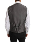 Dolce & gabbana brown wool silk waistcoat vest gris élégant avec motif géométrique subtil et boucle de ceinture assortie
