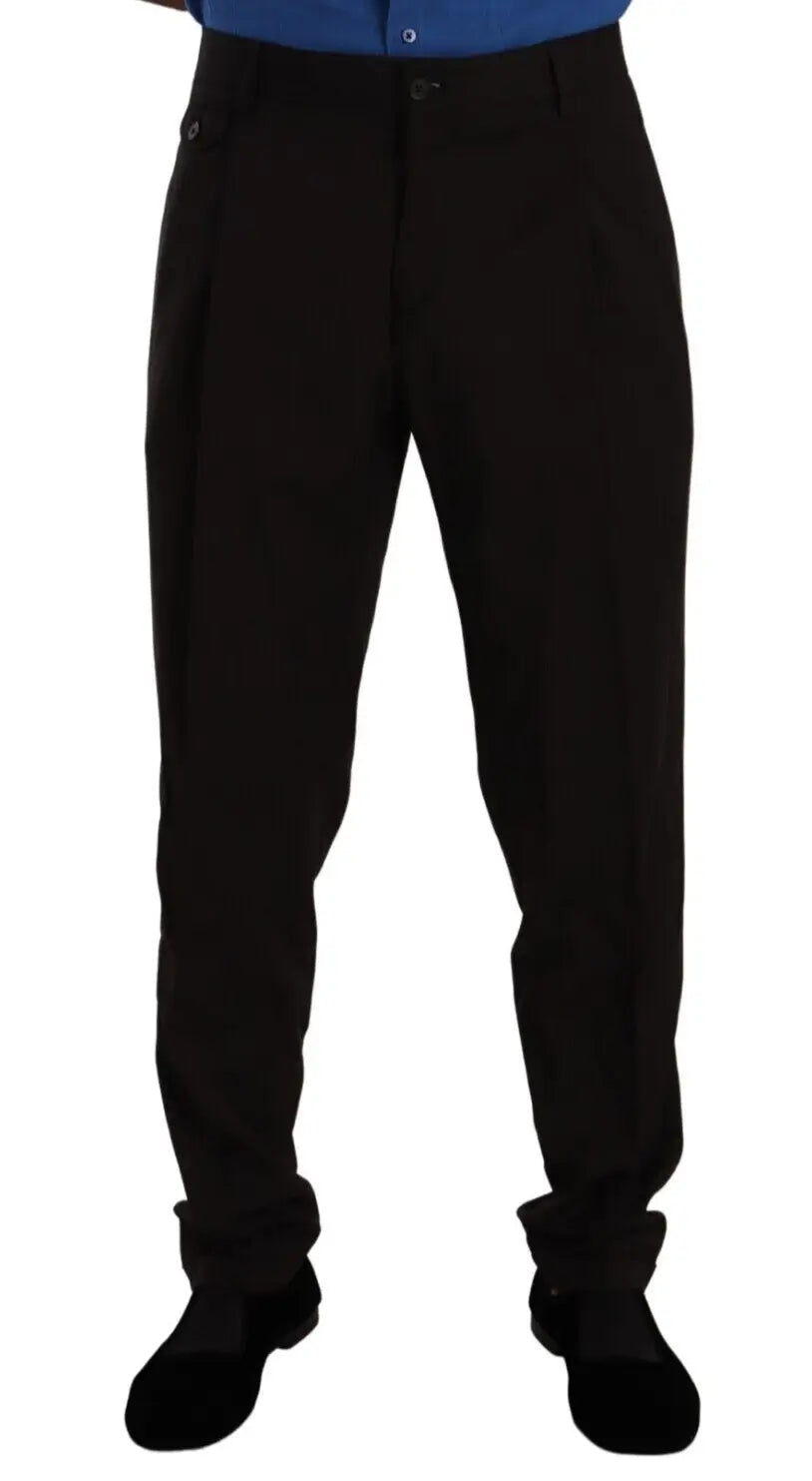 Pantalon formel marron en laine dolce & gabbana coupe skinny avec plis subtils à la taille