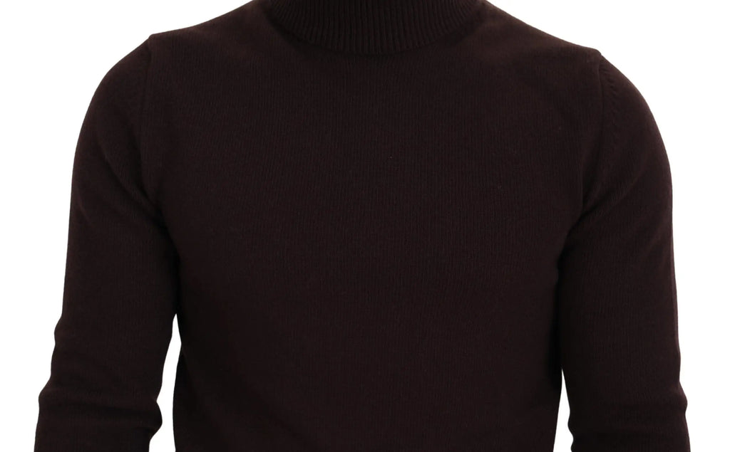 Pull-over dolce & gabbana en laine marron foncé avec col roulé côtelé et manches longues