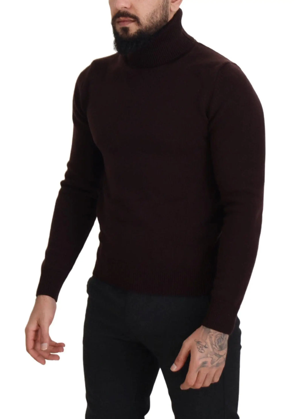 Pull à col roulé dolce & gabbana en laine marron foncé avec maille lisse ajustée