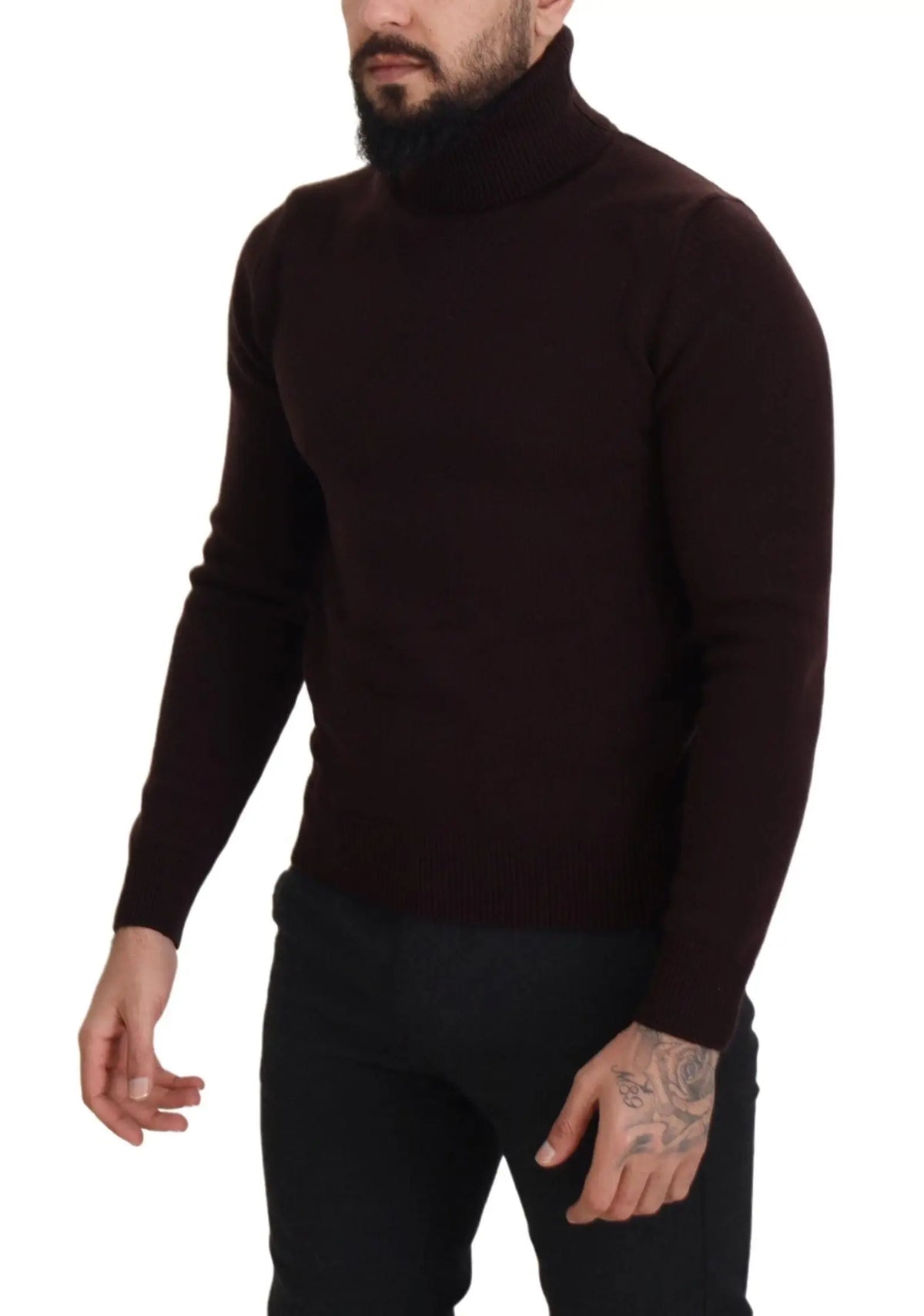 Pull à col roulé dolce & gabbana en laine marron foncé avec maille lisse ajustée
