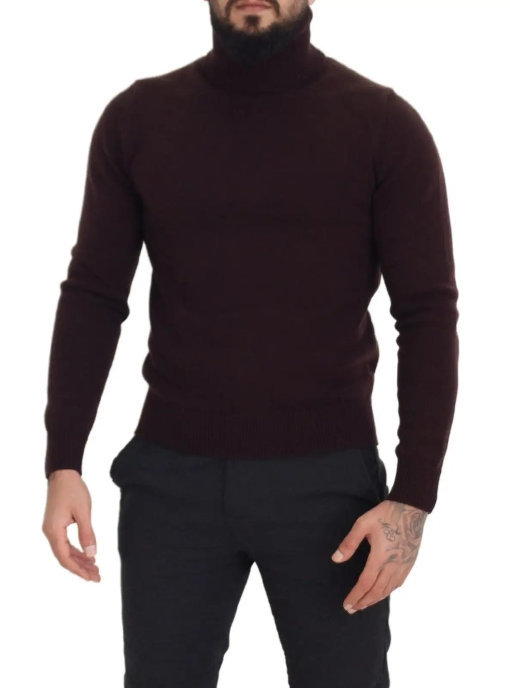 Pull col roulé dolce & gabbana en laine marron foncé avec maille lisse et ajustée