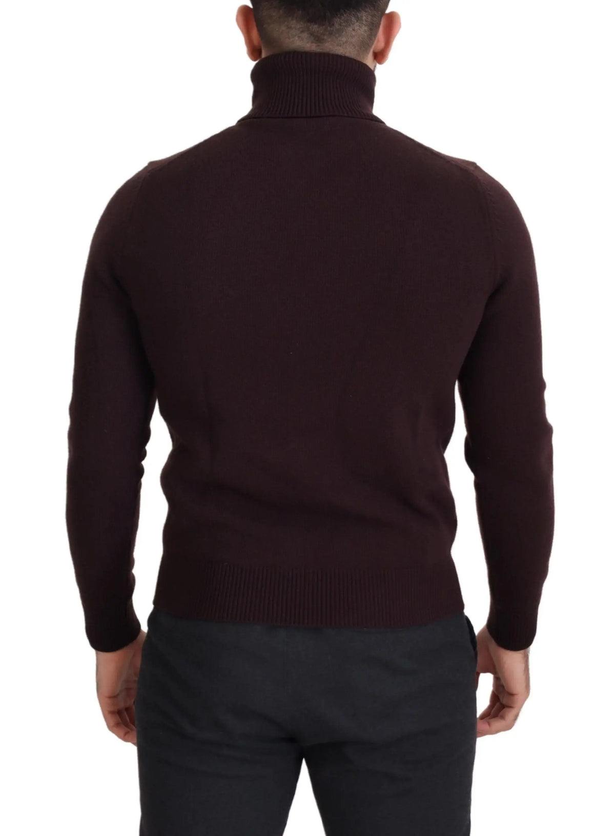 Pull à col roulé dolce & gabbana en laine marron avec col et poignets côtelés en tissu maille fine