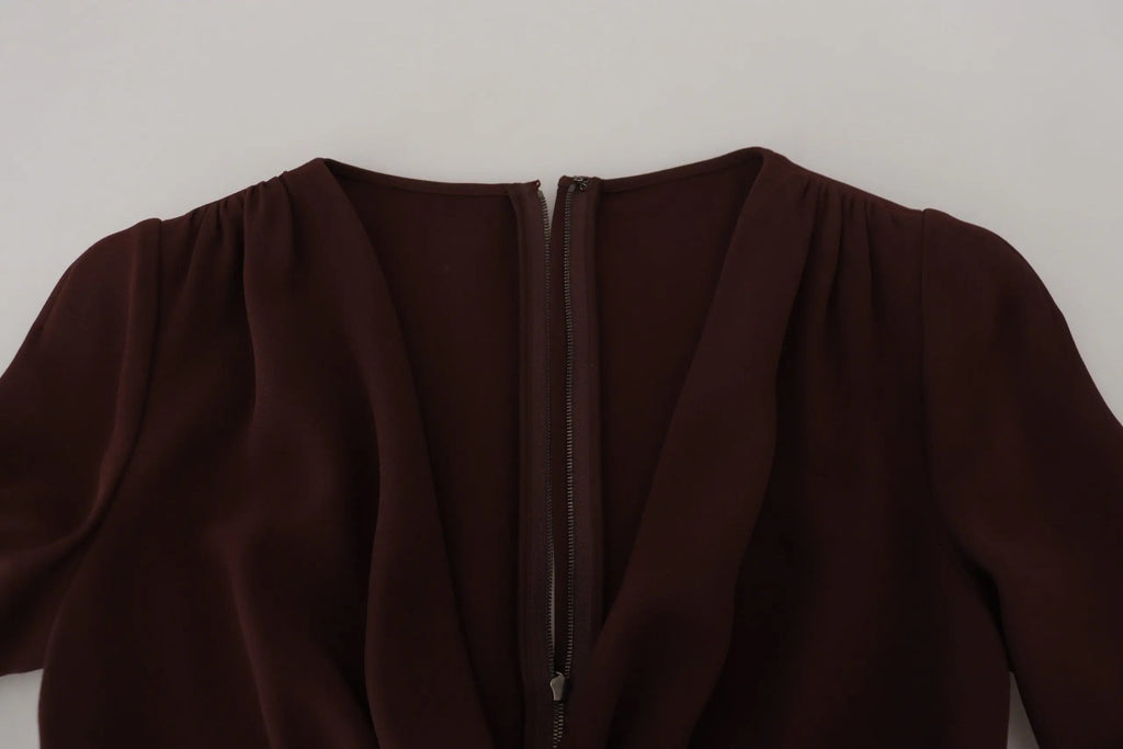 Blouse douce marron foncé avec fermeture éclair centrale pour robe midi extensible à manches longues dolce gabbana