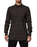 Chemise formelle dolce & gabbana brownfloral noire à manches longues avec motif géométrique blanc subtil