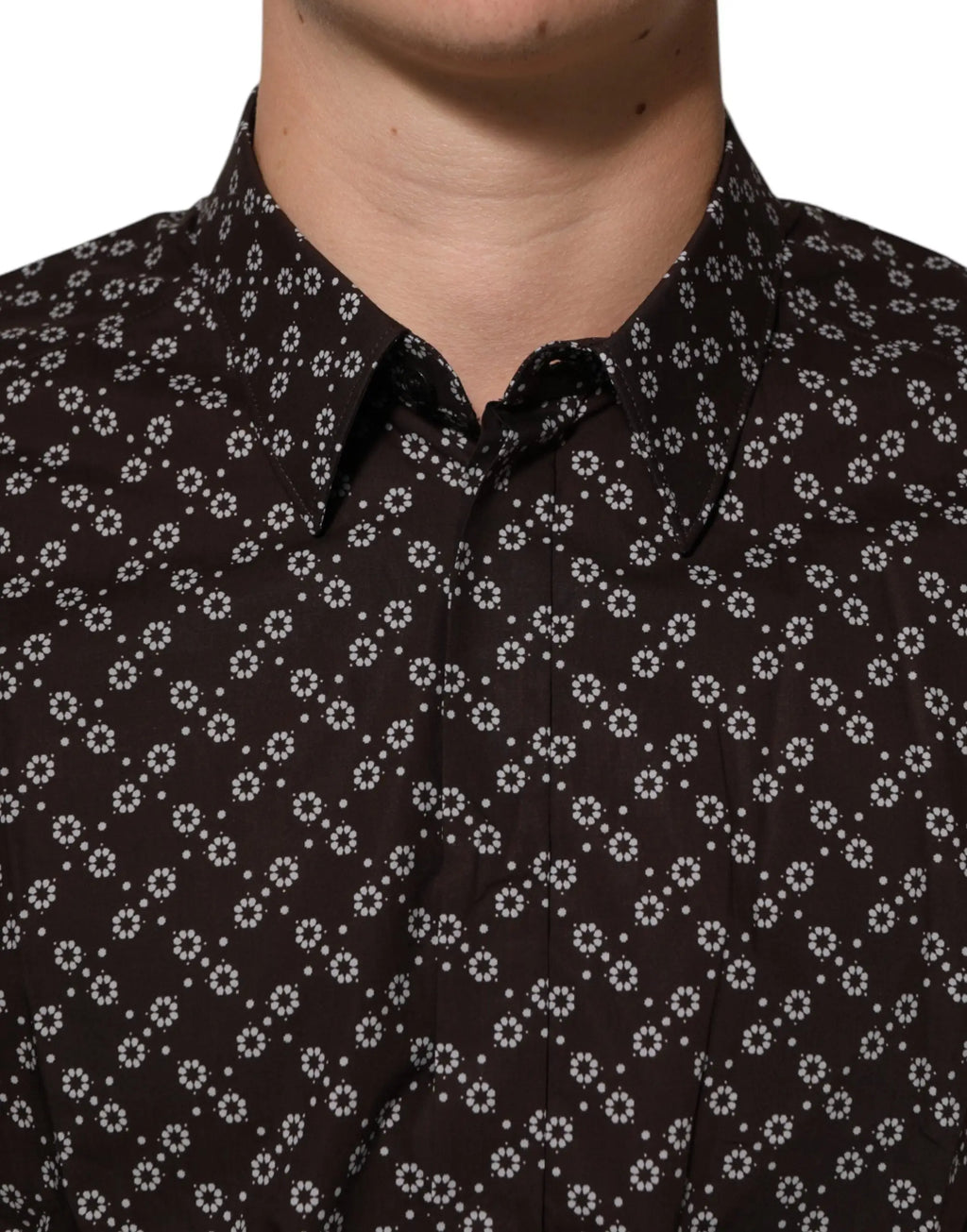 Chemise formelle noire dolce & gabbana à col avec motif floral blanc subtil pour homme