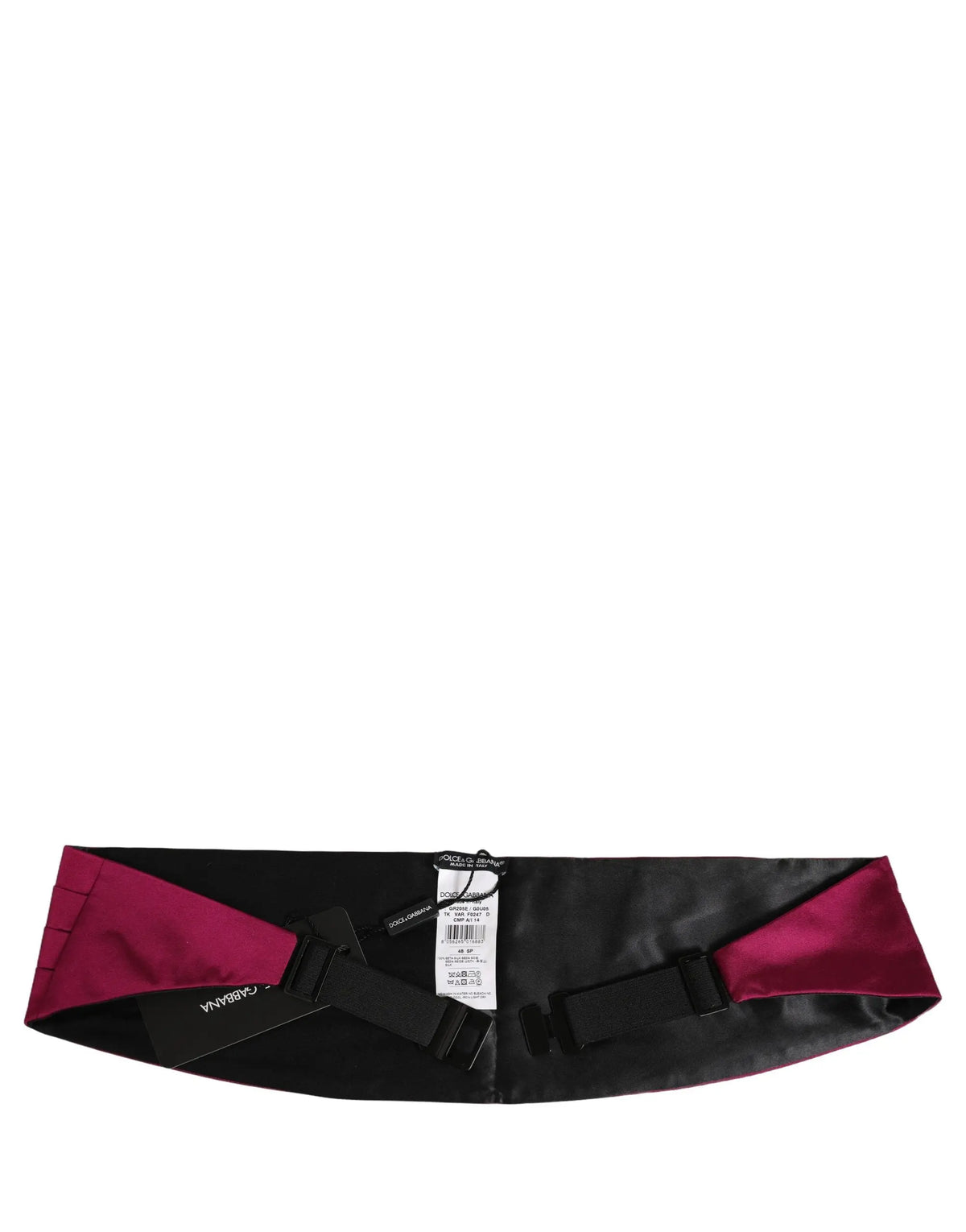 Dolce & gabbana ceinture taille cummerbund en satin noir et magenta 100% soie au design moderne élégant
