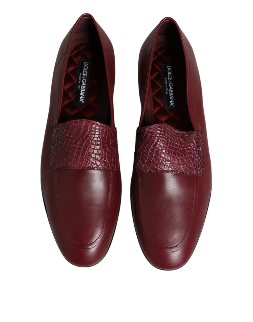 Dolce & gabbana mocassins formels bordeaux en cuir de veau avec panneau embossé crocodile sur le cou-de-pied