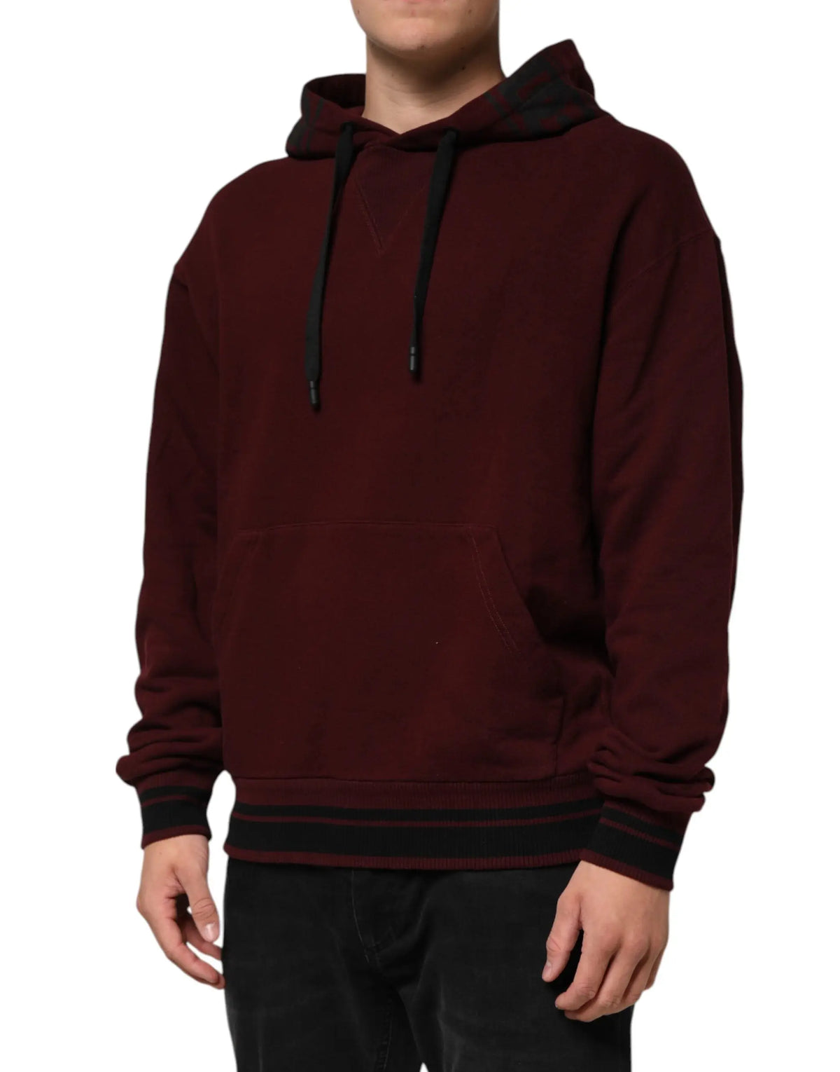 Dolce & gabbana sweat à capuche pour homme en coton bordeaux avec doublure à carreaux et cordons noirs