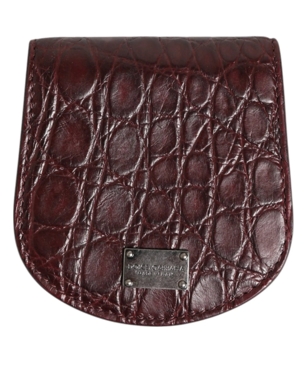 Porte-monnaie en cuir gaufré crocodile bordeaux dolce gabbana avec plaque métallique logo pour pièces et cartes