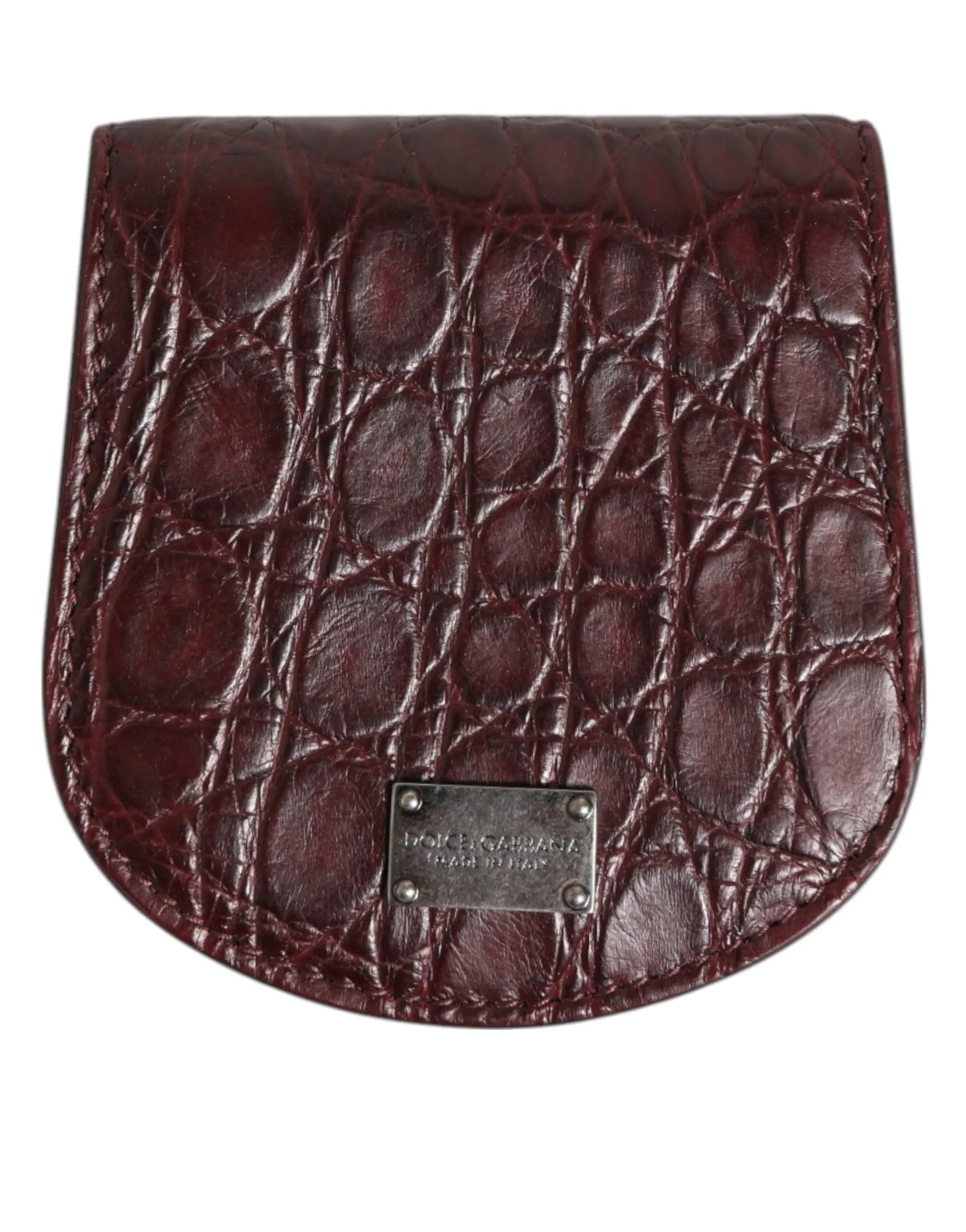Porte-monnaie en cuir gaufré crocodile bordeaux dolce gabbana avec plaque métallique logo pour pièces et cartes