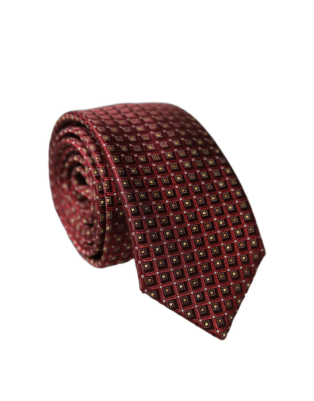 Cravate homme ajustable en soie bordeaux dolce gabbana avec motif géométrique subtil carrés entrelacés doré beige